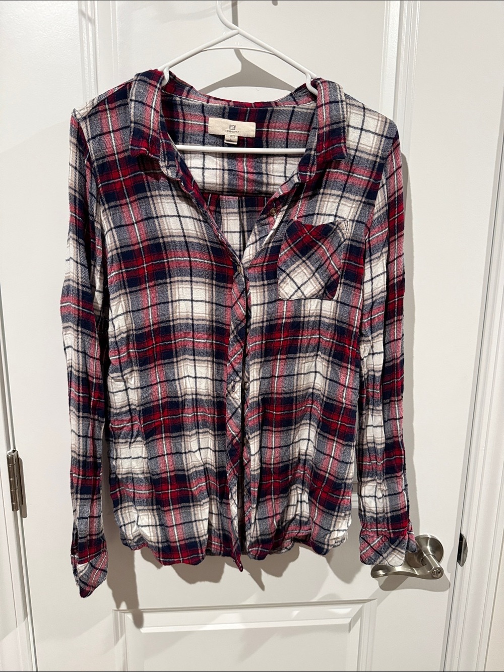 Red & Navy Plaid Button-Up Shirt